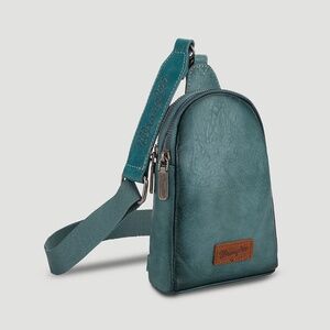 Wrangler Cross Body Sling Bag Turquoise Leather EUC